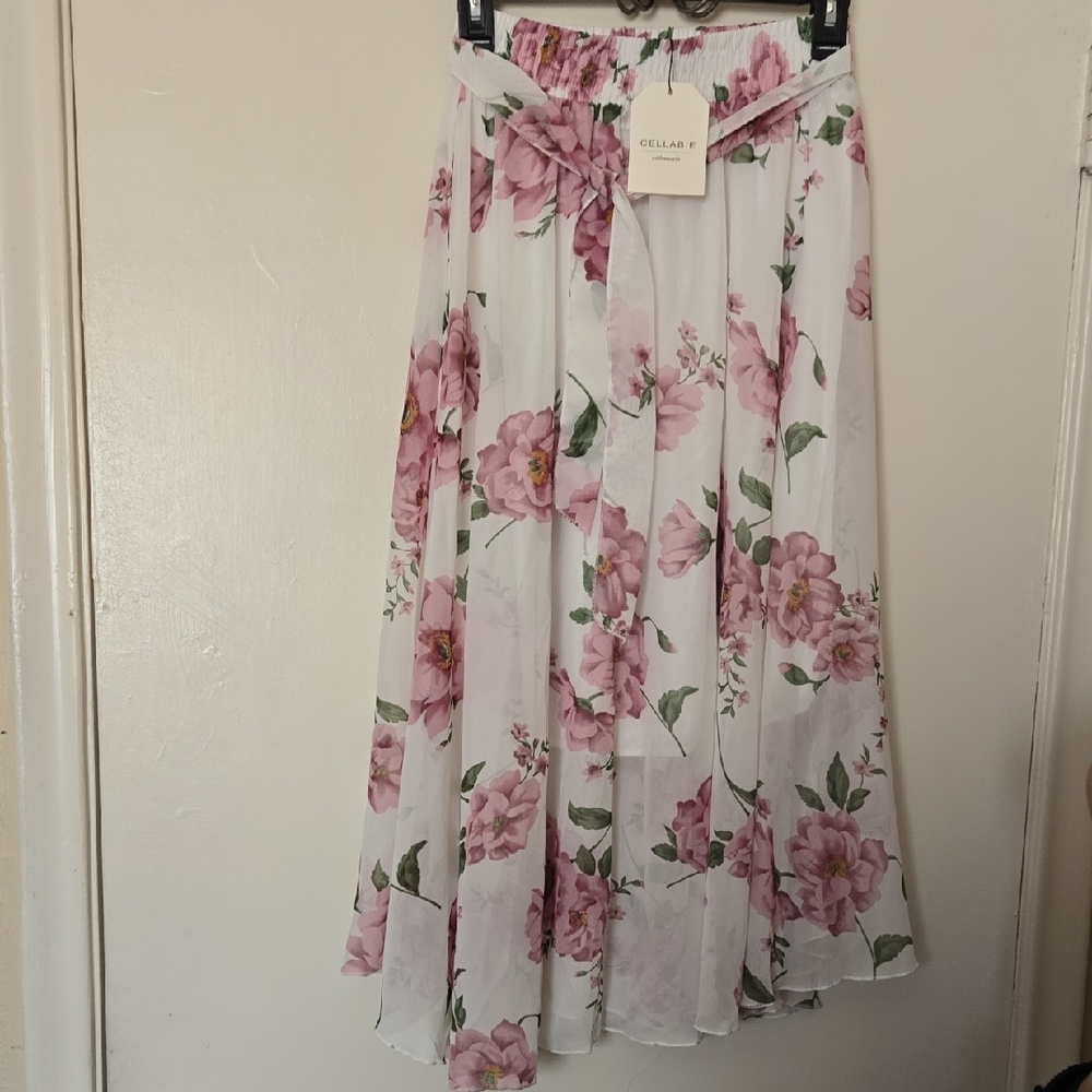 Cellabie Pink Floral A-Line Skirt Midi Onesize NWT
